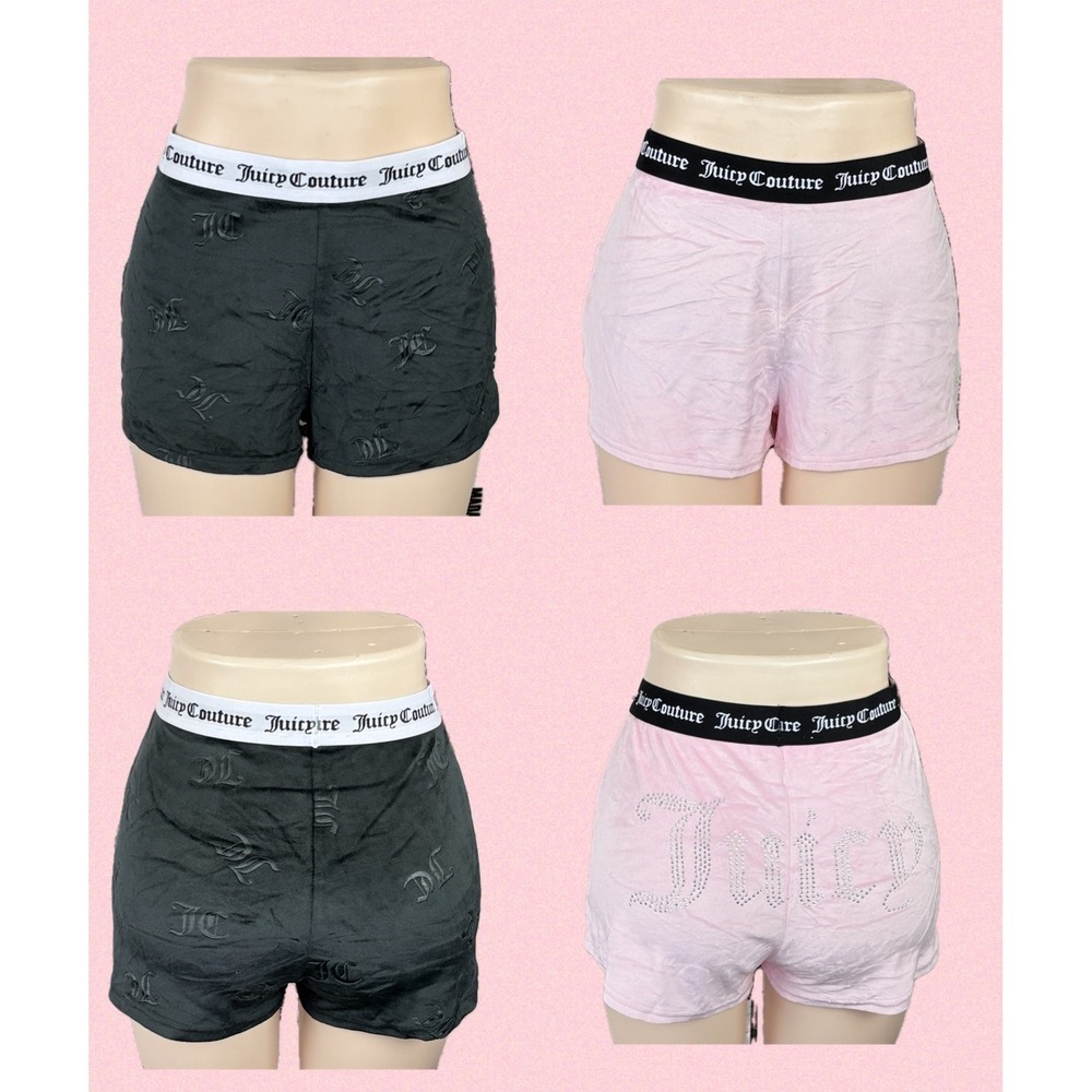 Juicy Couture Womens Velour Sleep Shorts 2PK XL Pink Rhinestone Black Monogram